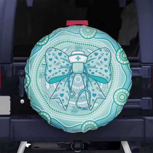 Aussie Nurse Spare Tire Cover Turquoise Stethoscope Coquette Bow Aboriginal Dot Art