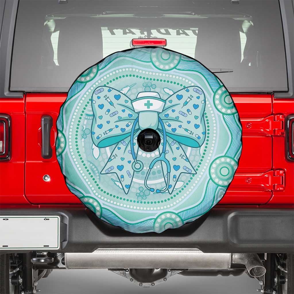 Aussie Nurse Spare Tire Cover Turquoise Stethoscope Coquette Bow Aboriginal Dot Art