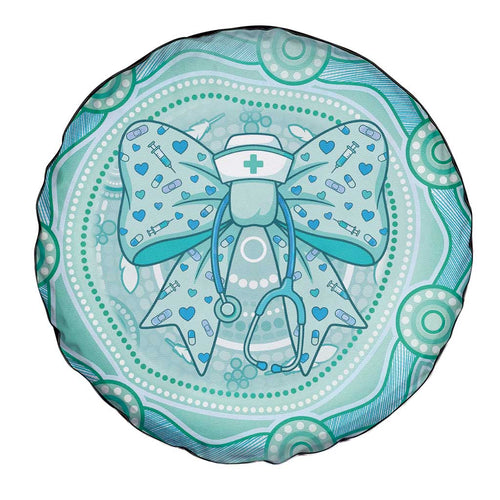 Aussie Nurse Spare Tire Cover Turquoise Stethoscope Coquette Bow Aboriginal Dot Art