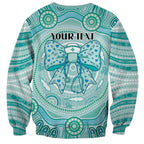 Aussie Nurse Personalised Sweatshirt Turquoise Stethoscope Coquette Bow Aboriginal Dot Art