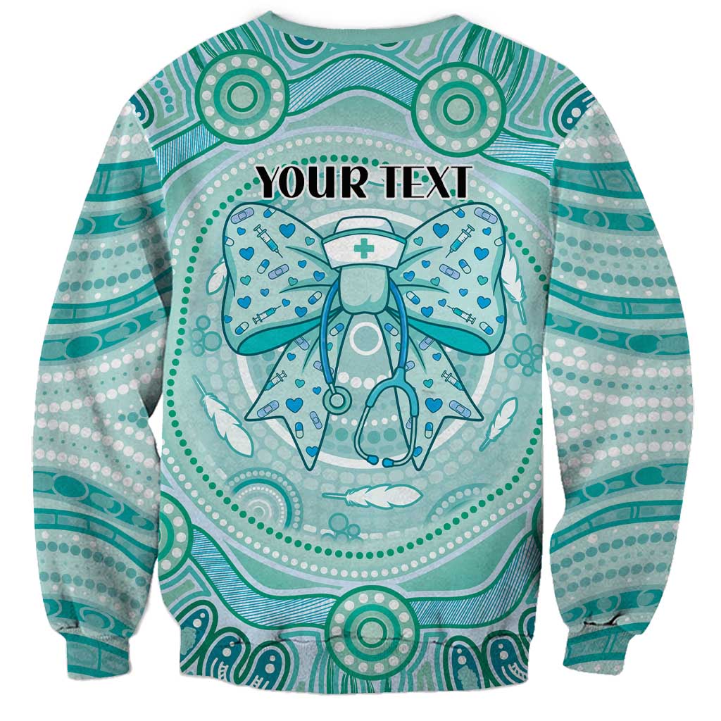 Aussie Nurse Personalised Sweatshirt Turquoise Stethoscope Coquette Bow Aboriginal Dot Art