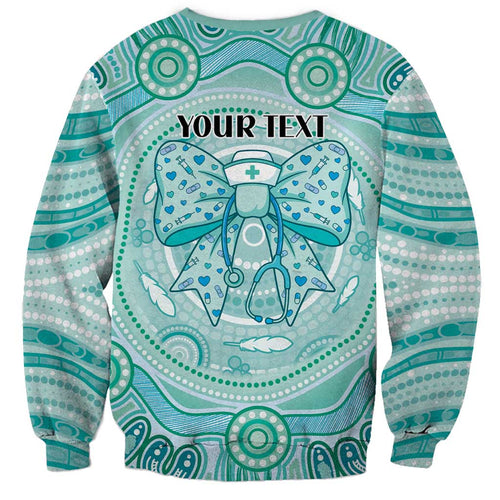 Aussie Nurse Personalised Sweatshirt Turquoise Stethoscope Coquette Bow Aboriginal Dot Art