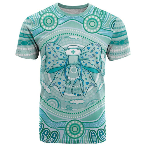 Aussie Nurse Personalised T Shirt Turquoise Stethoscope Coquette Bow Aboriginal Dot Art