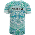Aussie Nurse Personalised T Shirt Turquoise Stethoscope Coquette Bow Aboriginal Dot Art