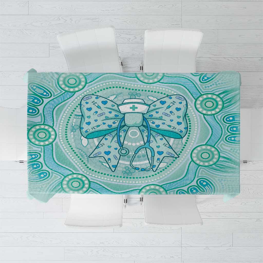 Aussie Nurse Tablecloth Turquoise Stethoscope Coquette Bow Aboriginal Dot Art