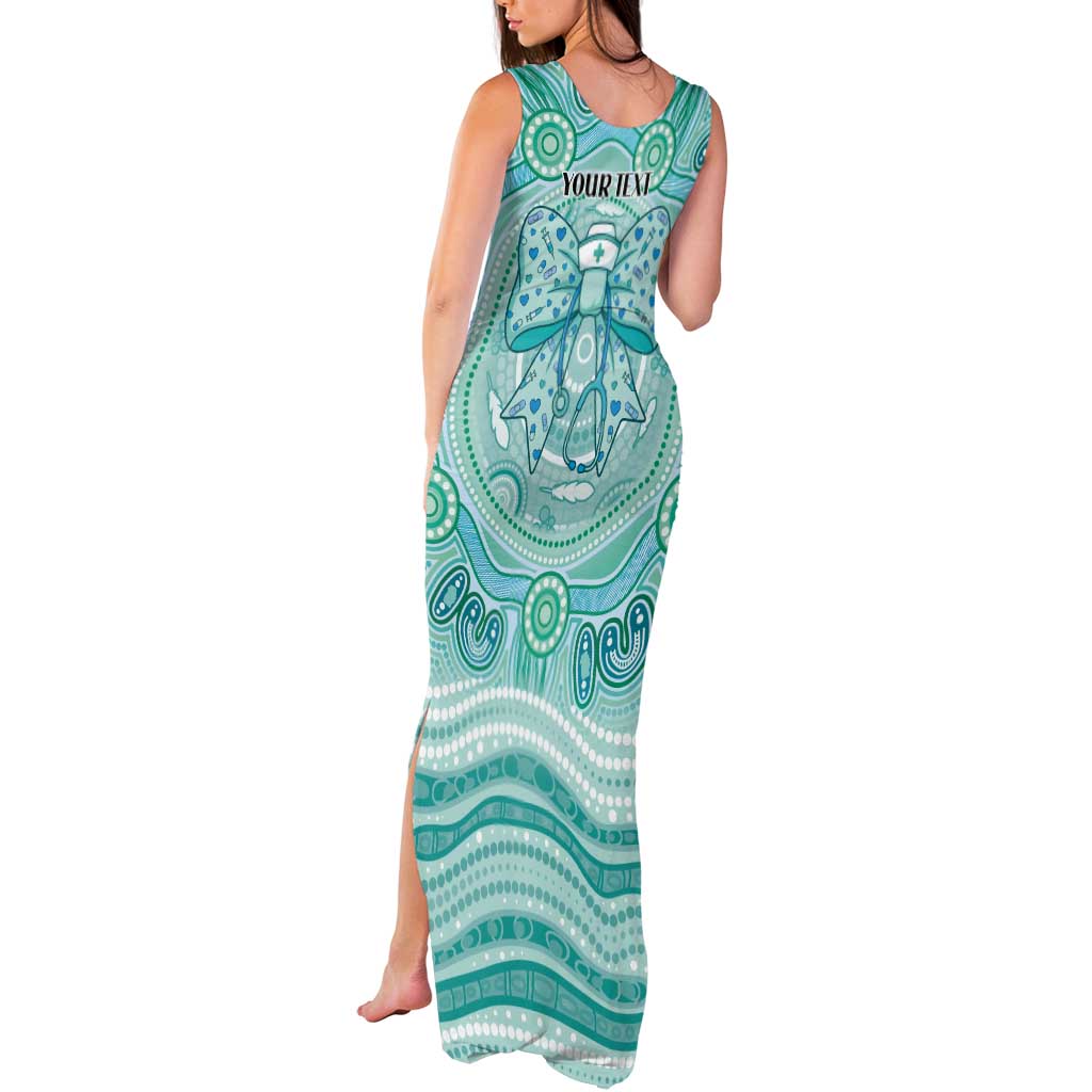 Aussie Nurse Personalised Tank Maxi Dress Turquoise Stethoscope Coquette Bow Aboriginal Dot Art