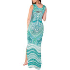 Aussie Nurse Personalised Tank Maxi Dress Turquoise Stethoscope Coquette Bow Aboriginal Dot Art