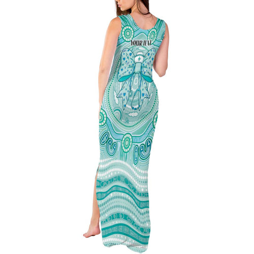 Aussie Nurse Personalised Tank Maxi Dress Turquoise Stethoscope Coquette Bow Aboriginal Dot Art