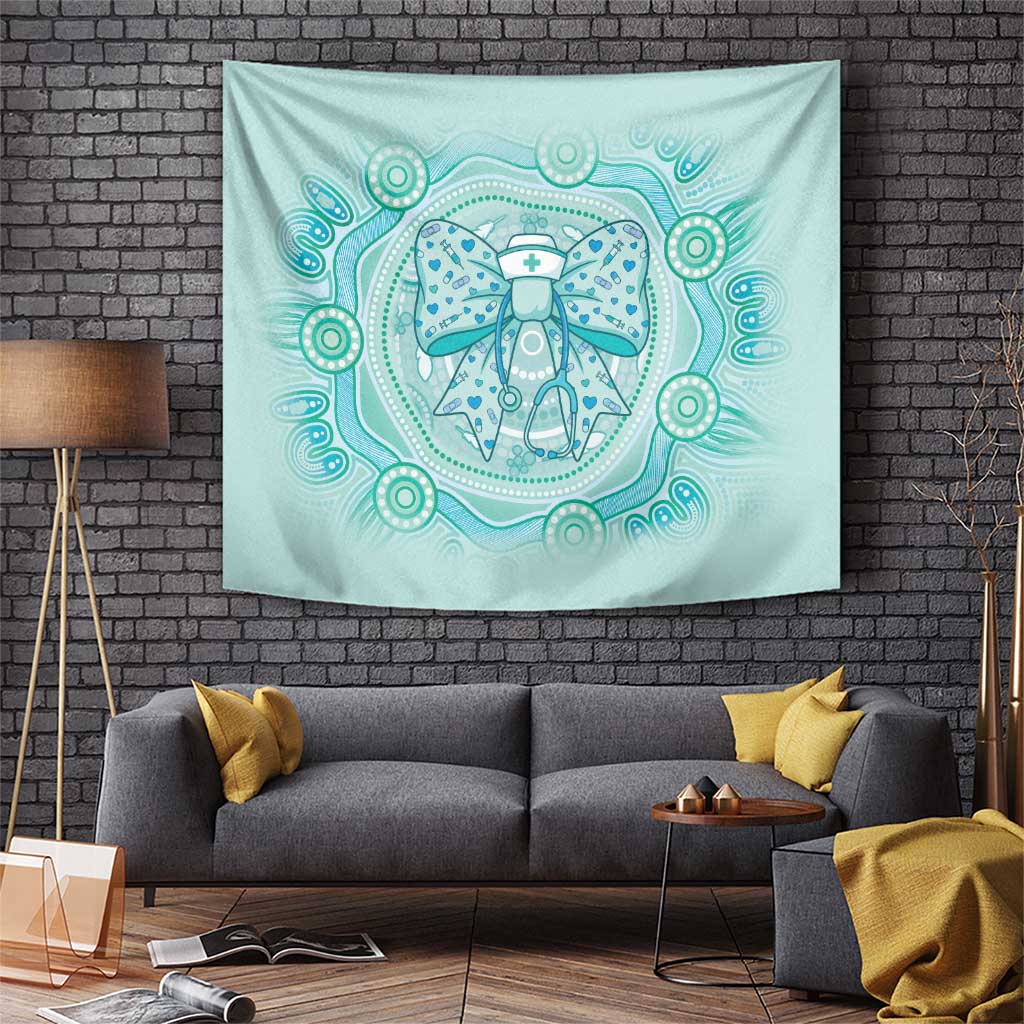 Aussie Nurse Tapestry Turquoise Stethoscope Coquette Bow Aboriginal Dot Art