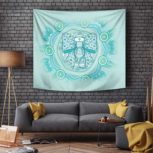 Aussie Nurse Tapestry Turquoise Stethoscope Coquette Bow Aboriginal Dot Art