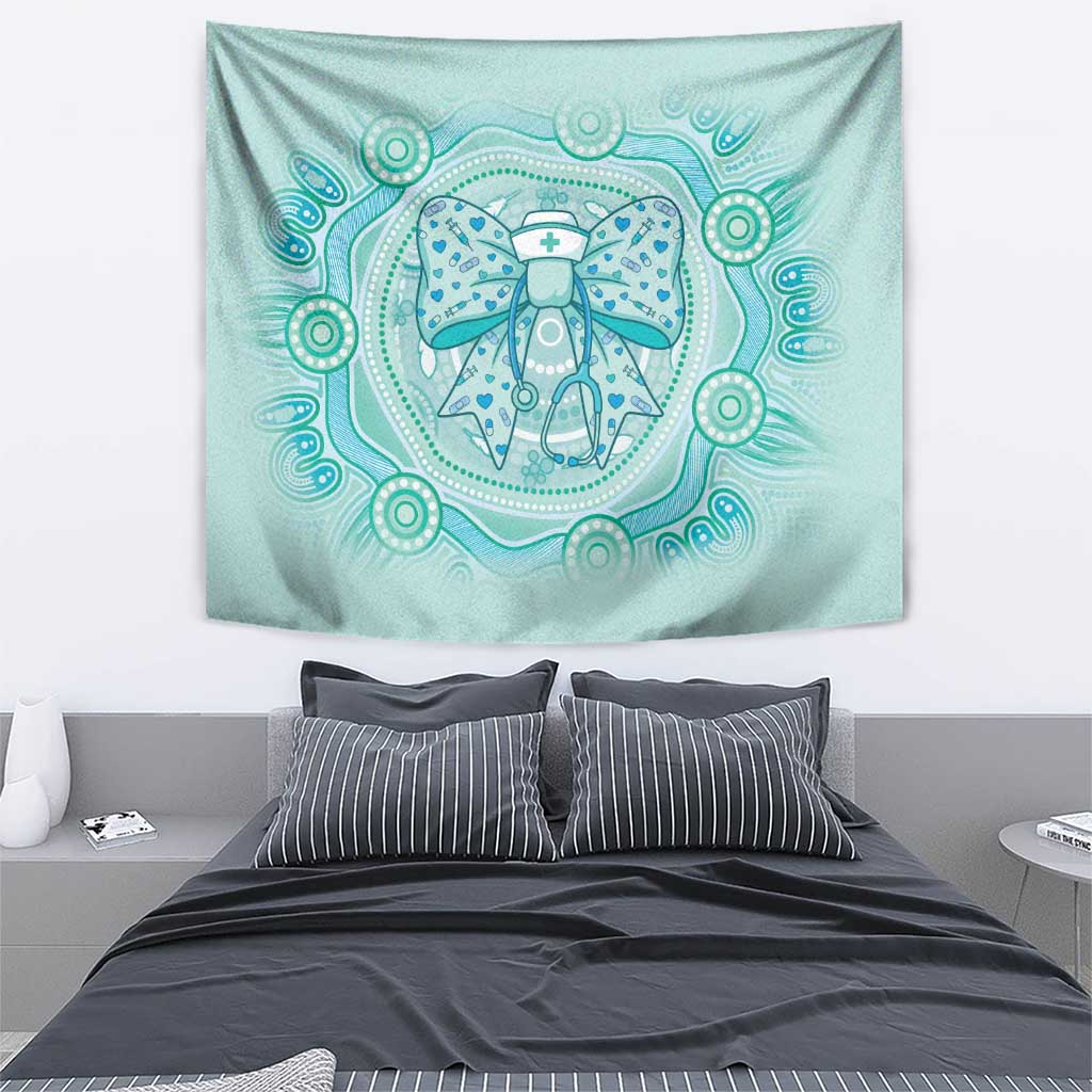 Aussie Nurse Tapestry Turquoise Stethoscope Coquette Bow Aboriginal Dot Art