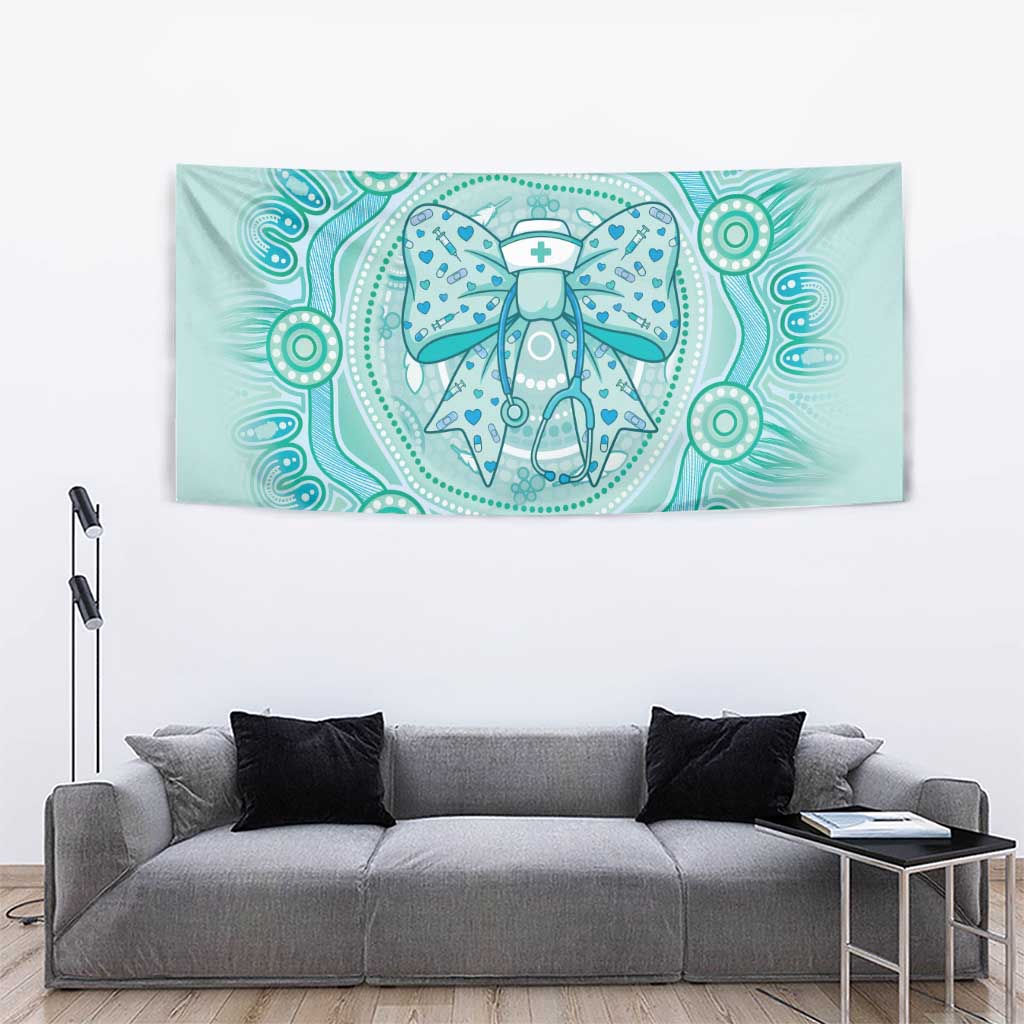 Aussie Nurse Tapestry Turquoise Stethoscope Coquette Bow Aboriginal Dot Art