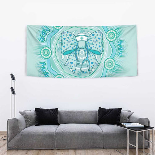 Aussie Nurse Tapestry Turquoise Stethoscope Coquette Bow Aboriginal Dot Art