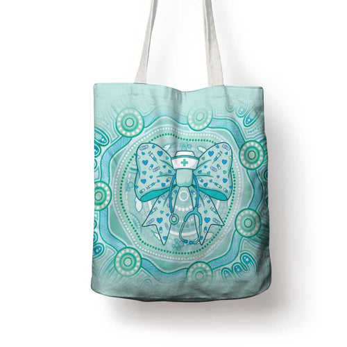 Aussie Nurse Tote Bag Turquoise Stethoscope Coquette Bow Aboriginal Dot Art