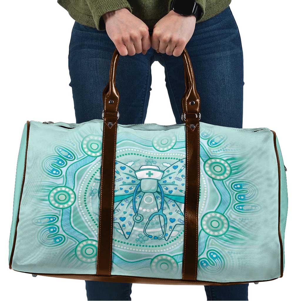 Aussie Nurse Travel Bag Turquoise Stethoscope Coquette Bow Aboriginal Dot Art