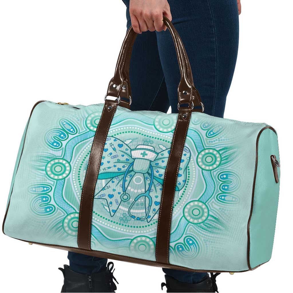 Aussie Nurse Travel Bag Turquoise Stethoscope Coquette Bow Aboriginal Dot Art