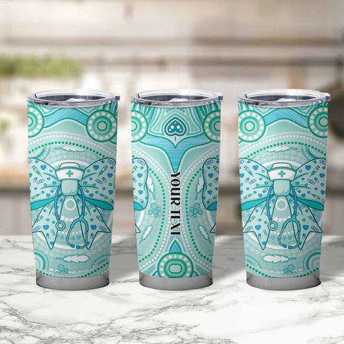 Aussie Nurse Personalised Tumbler Cup Turquoise Stethoscope Coquette Bow Aboriginal Dot Art