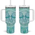 Aussie Nurse Personalised Tumbler With Handle Turquoise Stethoscope Coquette Bow Aboriginal Dot Art