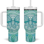 Aussie Nurse Personalised Tumbler With Handle Turquoise Stethoscope Coquette Bow Aboriginal Dot Art