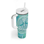 Aussie Nurse Personalised Tumbler With Handle Turquoise Stethoscope Coquette Bow Aboriginal Dot Art