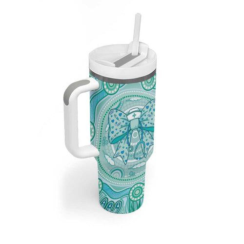 Aussie Nurse Personalised Tumbler With Handle Turquoise Stethoscope Coquette Bow Aboriginal Dot Art