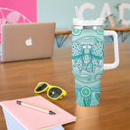 Aussie Nurse Personalised Tumbler With Handle Turquoise Stethoscope Coquette Bow Aboriginal Dot Art