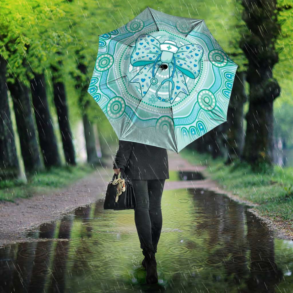 Aussie Nurse Umbrella Turquoise Stethoscope Coquette Bow Aboriginal Dot Art