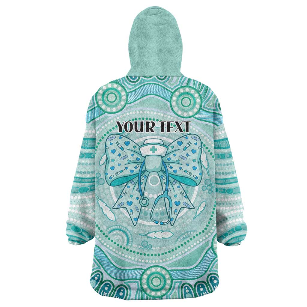 Aussie Nurse Personalised Wearable Blanket Hoodie Turquoise Stethoscope Coquette Bow Aboriginal Dot Art