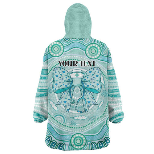 Aussie Nurse Personalised Wearable Blanket Hoodie Turquoise Stethoscope Coquette Bow Aboriginal Dot Art