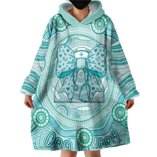 Aussie Nurse Personalised Wearable Blanket Hoodie Turquoise Stethoscope Coquette Bow Aboriginal Dot Art