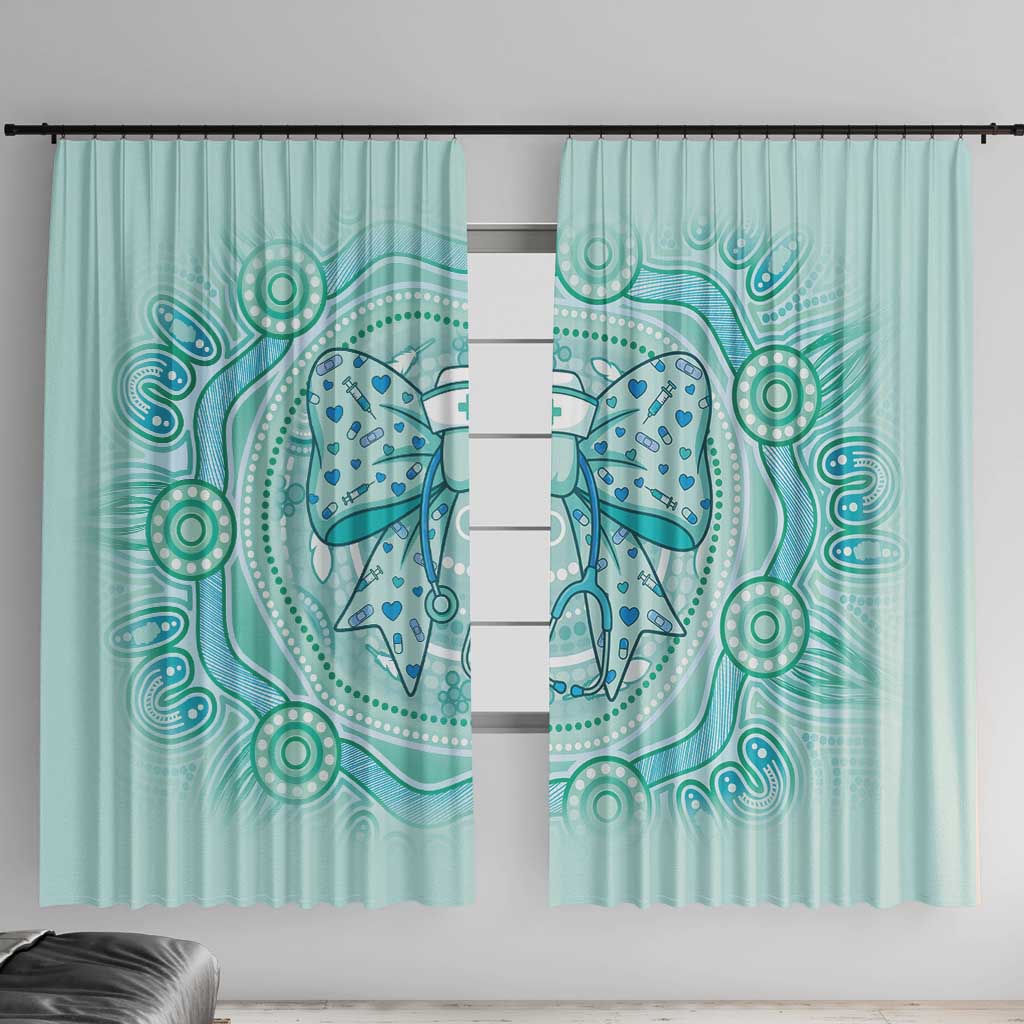 Aussie Nurse Window Curtain Turquoise Stethoscope Coquette Bow Aboriginal Dot Art