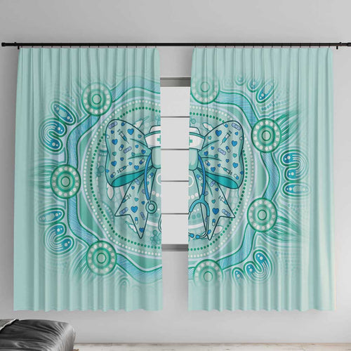 Aussie Nurse Window Curtain Turquoise Stethoscope Coquette Bow Aboriginal Dot Art