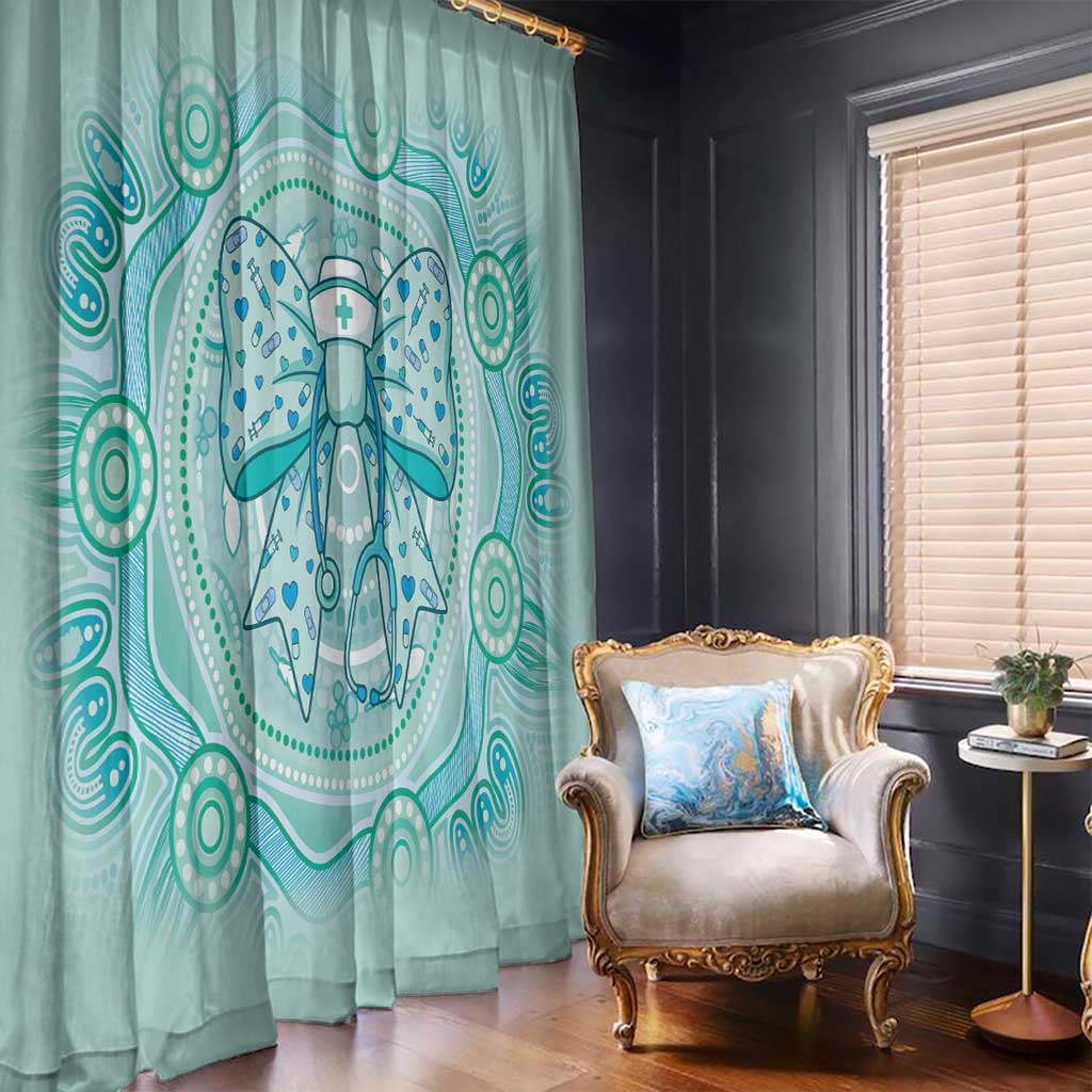 Aussie Nurse Window Curtain Turquoise Stethoscope Coquette Bow Aboriginal Dot Art
