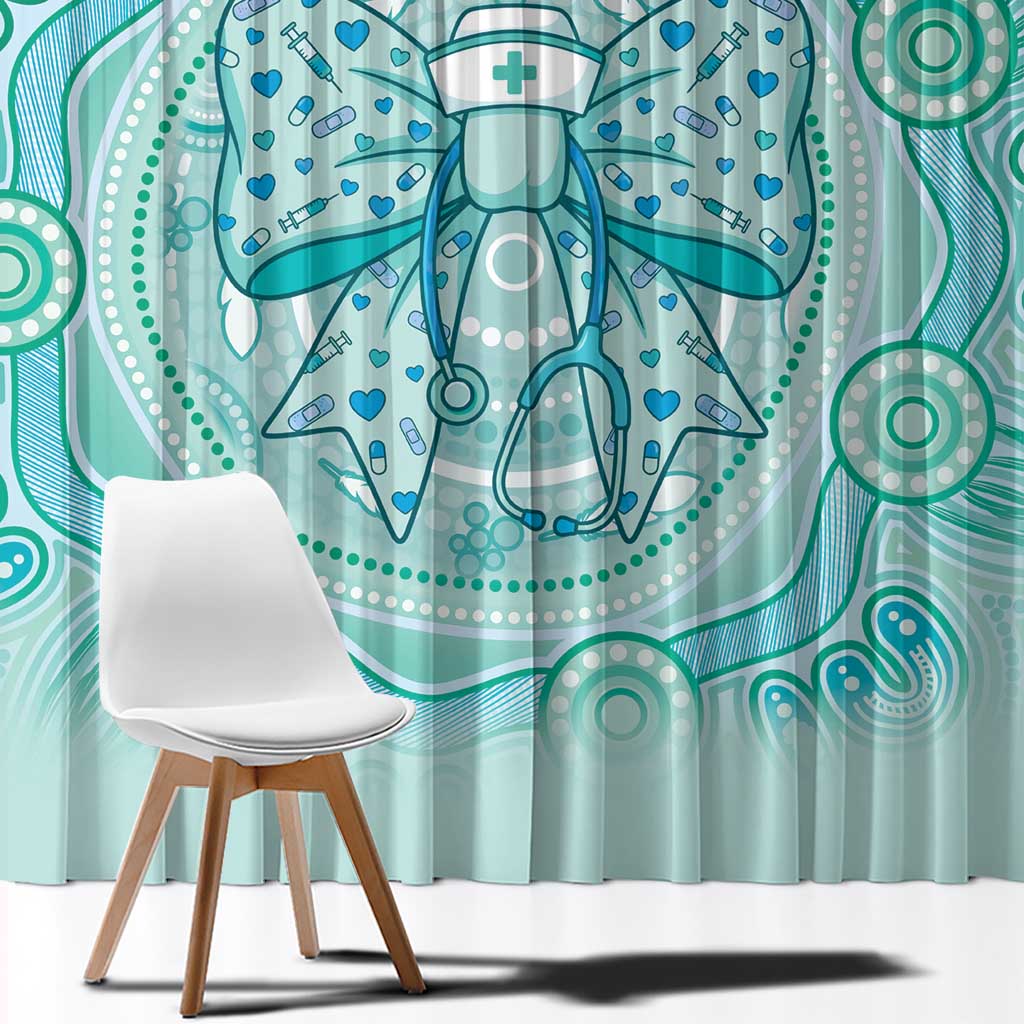 Aussie Nurse Window Curtain Turquoise Stethoscope Coquette Bow Aboriginal Dot Art