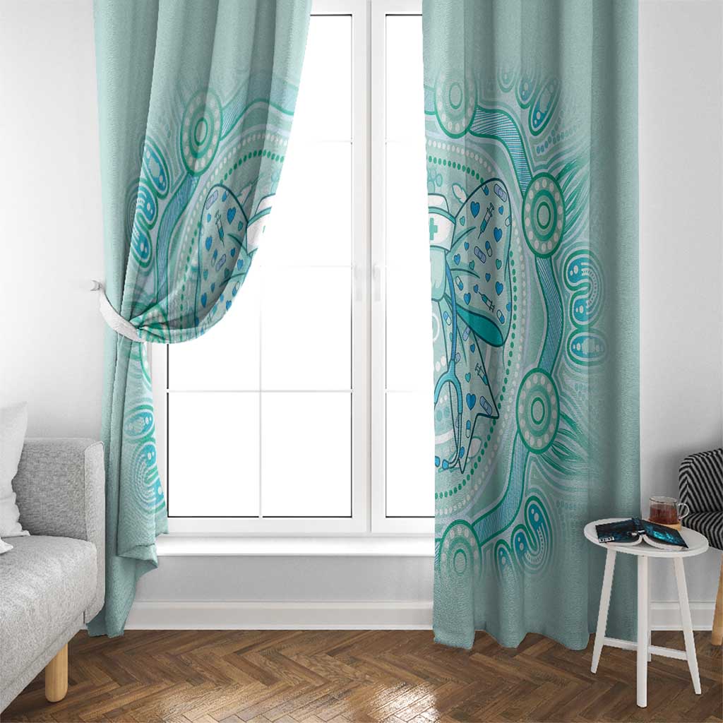 Aussie Nurse Window Curtain Turquoise Stethoscope Coquette Bow Aboriginal Dot Art