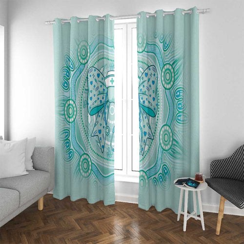 Aussie Nurse Window Curtain Turquoise Stethoscope Coquette Bow Aboriginal Dot Art
