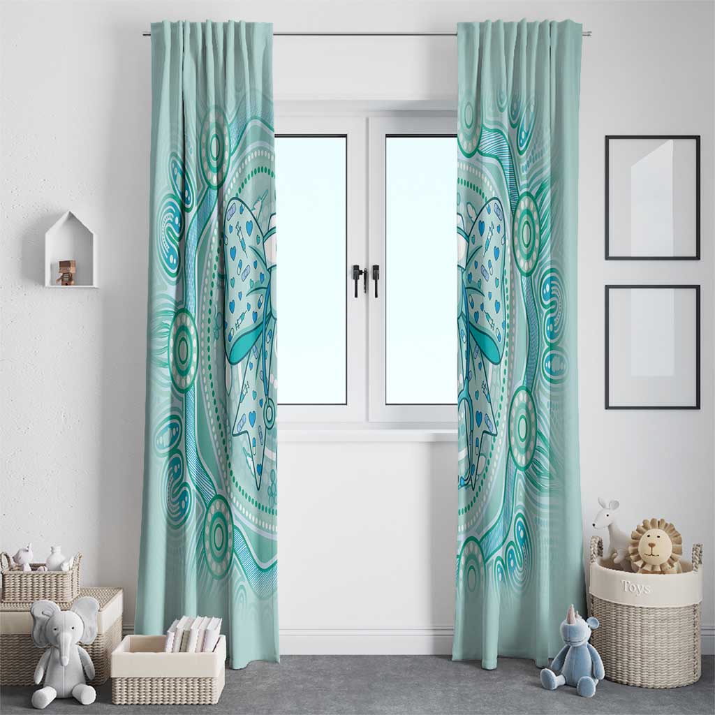 Aussie Nurse Window Curtain Turquoise Stethoscope Coquette Bow Aboriginal Dot Art