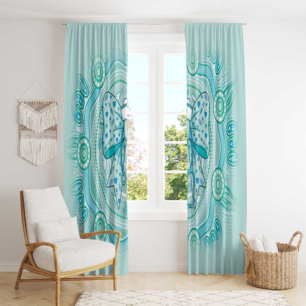 Aussie Nurse Window Curtain Turquoise Stethoscope Coquette Bow Aboriginal Dot Art