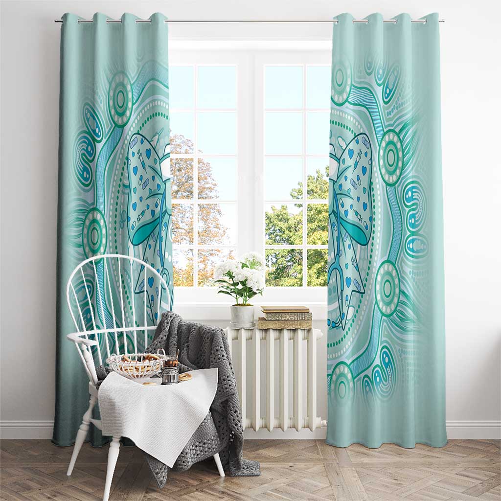 Aussie Nurse Window Curtain Turquoise Stethoscope Coquette Bow Aboriginal Dot Art