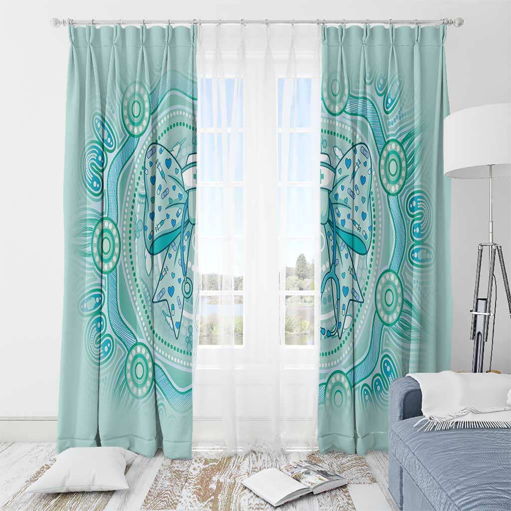 Aussie Nurse Window Curtain Turquoise Stethoscope Coquette Bow Aboriginal Dot Art