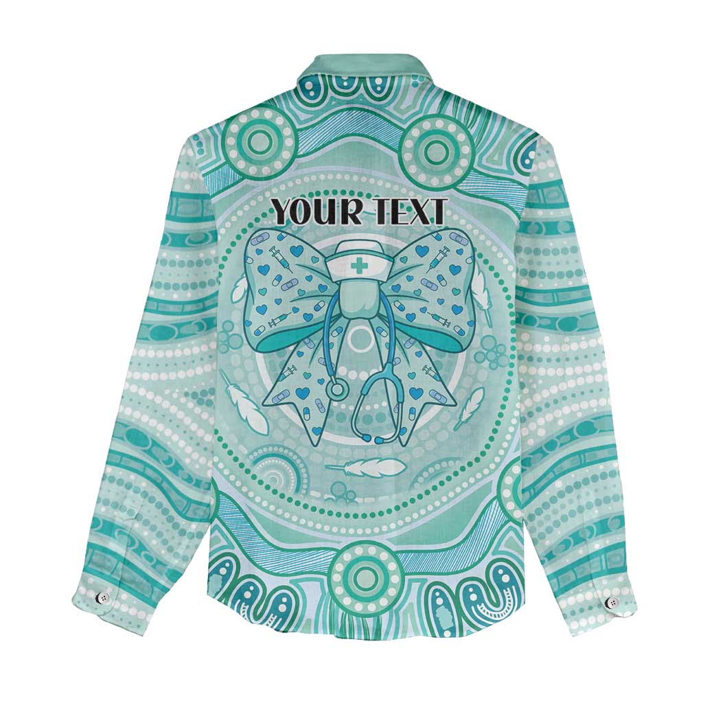 Aussie Nurse Personalised Women Casual Shirt Turquoise Stethoscope Coquette Bow Aboriginal Dot Art