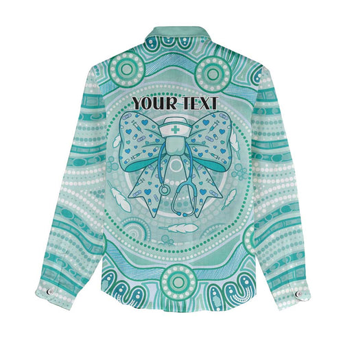 Aussie Nurse Personalised Women Casual Shirt Turquoise Stethoscope Coquette Bow Aboriginal Dot Art