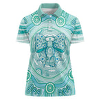 Aussie Nurse Personalised Women Polo Shirt Turquoise Stethoscope Coquette Bow Aboriginal Dot Art