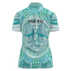 Aussie Nurse Personalised Women Polo Shirt Turquoise Stethoscope Coquette Bow Aboriginal Dot Art