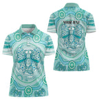 Aussie Nurse Personalised Women Polo Shirt Turquoise Stethoscope Coquette Bow Aboriginal Dot Art