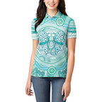 Aussie Nurse Personalised Women Polo Shirt Turquoise Stethoscope Coquette Bow Aboriginal Dot Art