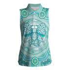 Aussie Nurse Personalised Women Sleeveless Polo Shirt Turquoise Stethoscope Coquette Bow Aboriginal Dot Art