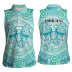 Aussie Nurse Personalised Women Sleeveless Polo Shirt Turquoise Stethoscope Coquette Bow Aboriginal Dot Art