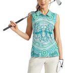 Aussie Nurse Personalised Women Sleeveless Polo Shirt Turquoise Stethoscope Coquette Bow Aboriginal Dot Art