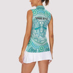 Aussie Nurse Personalised Women Sleeveless Polo Shirt Turquoise Stethoscope Coquette Bow Aboriginal Dot Art